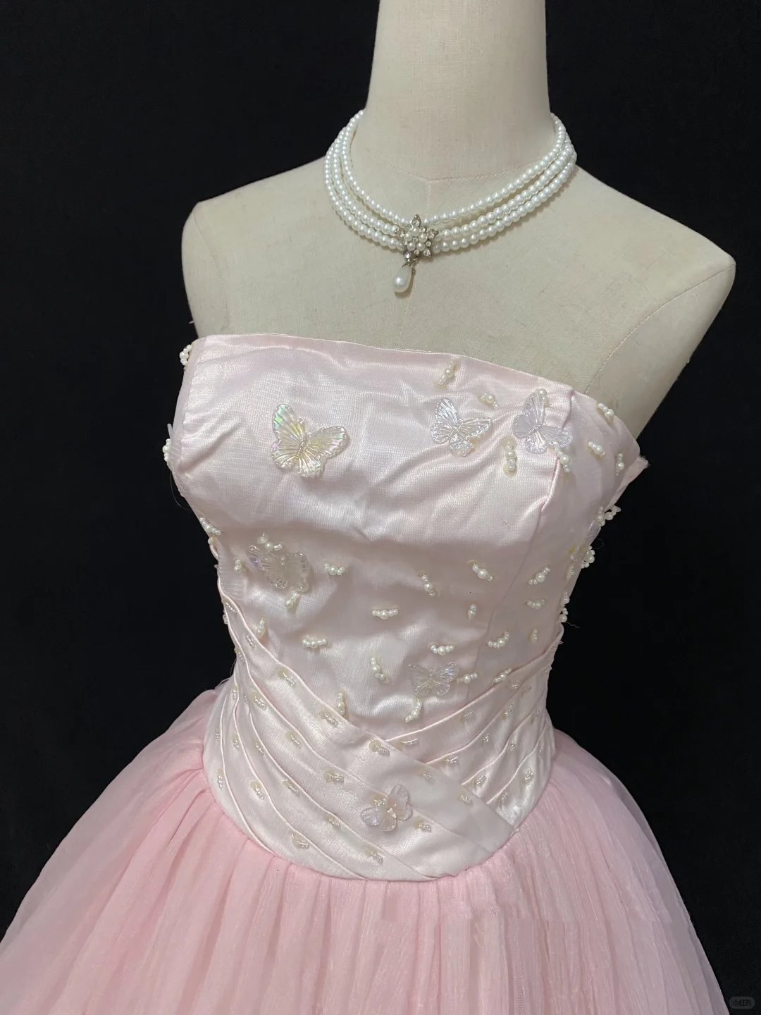 Blush Pink Strapless Gown With Beading, Cinched Waist, Voluminous Skirt, Elegant Romantic Dress, Wedding Gown gh8099