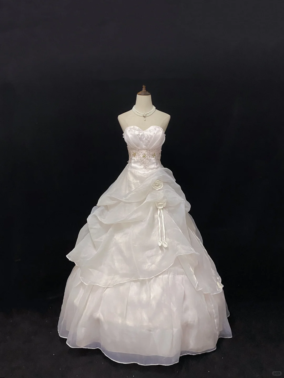 Blush Pink Strapless Romantic Gown with Embroidery, Cinched Waist and Fluffy Cute Skirt, Wedding Dress & Bridal Gown gh8144