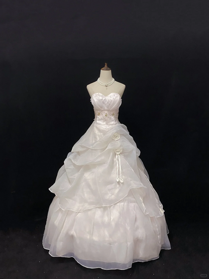Blush Pink Strapless Romantic Gown with Embroidery, Cinched Waist and Fluffy Cute Skirt, Wedding Dress & Bridal Gown gh8144