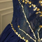 💙Dark blue shiny retro princess short homecoming dress beaded tulle ball gown evening dress gh4393