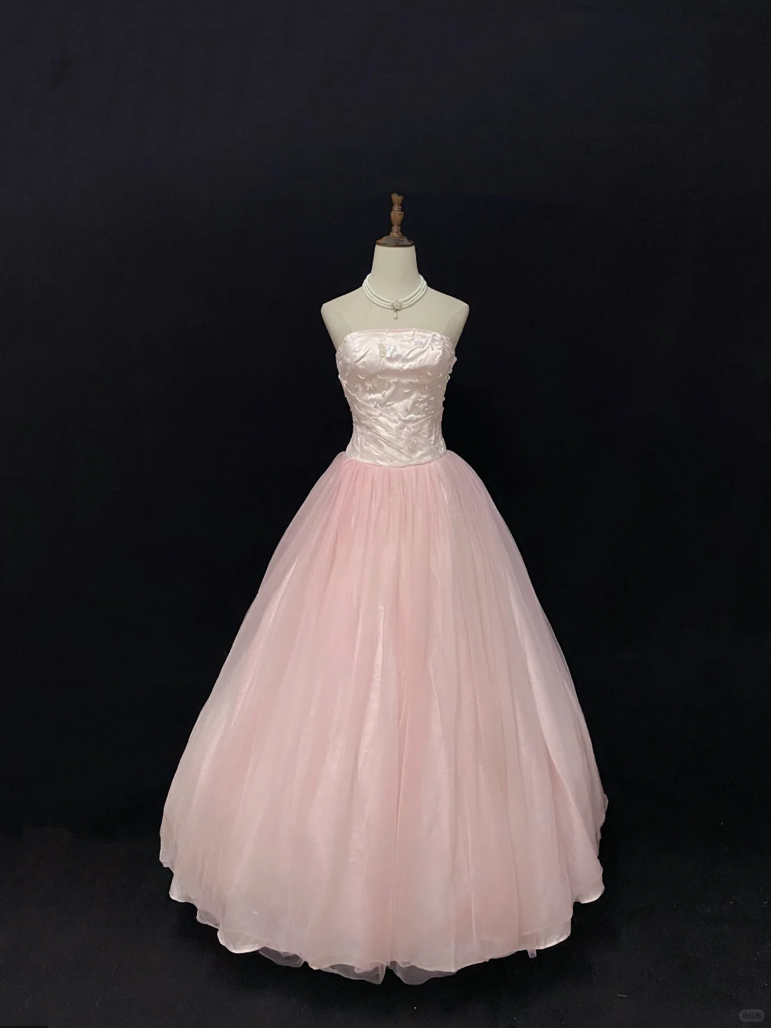 Blush Pink Strapless Gown With Beading, Cinched Waist, Voluminous Skirt, Elegant Romantic Dress, Wedding Gown gh8099