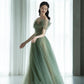 Grünes, wunderschönes, bezauberndes, langes Tüllkleid mit Blumenapplikationen, formelles Ballkleid, Abendkleid, Partykleid gh2530
