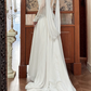 Ivory Vintage Wedding Gown, Illusion High Neck With V‑Cut Out, Beaded Lace Appliqué Sheer Long Sleeves, Fitted Waist Flowy Chiffon Skirt, Long Train, Bridal Prom Dress gh8724