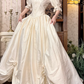 Off‑White Vintage Puff Sleeve Fitted Waist Full Flared Skirt Luxury Prom Gown, Wedding Dress gh8600