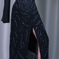 ✨Girlhomeshops-Black Wave Sequin Midi Gown Spaghetti Strap Backless Ruffle Mesh gh10129