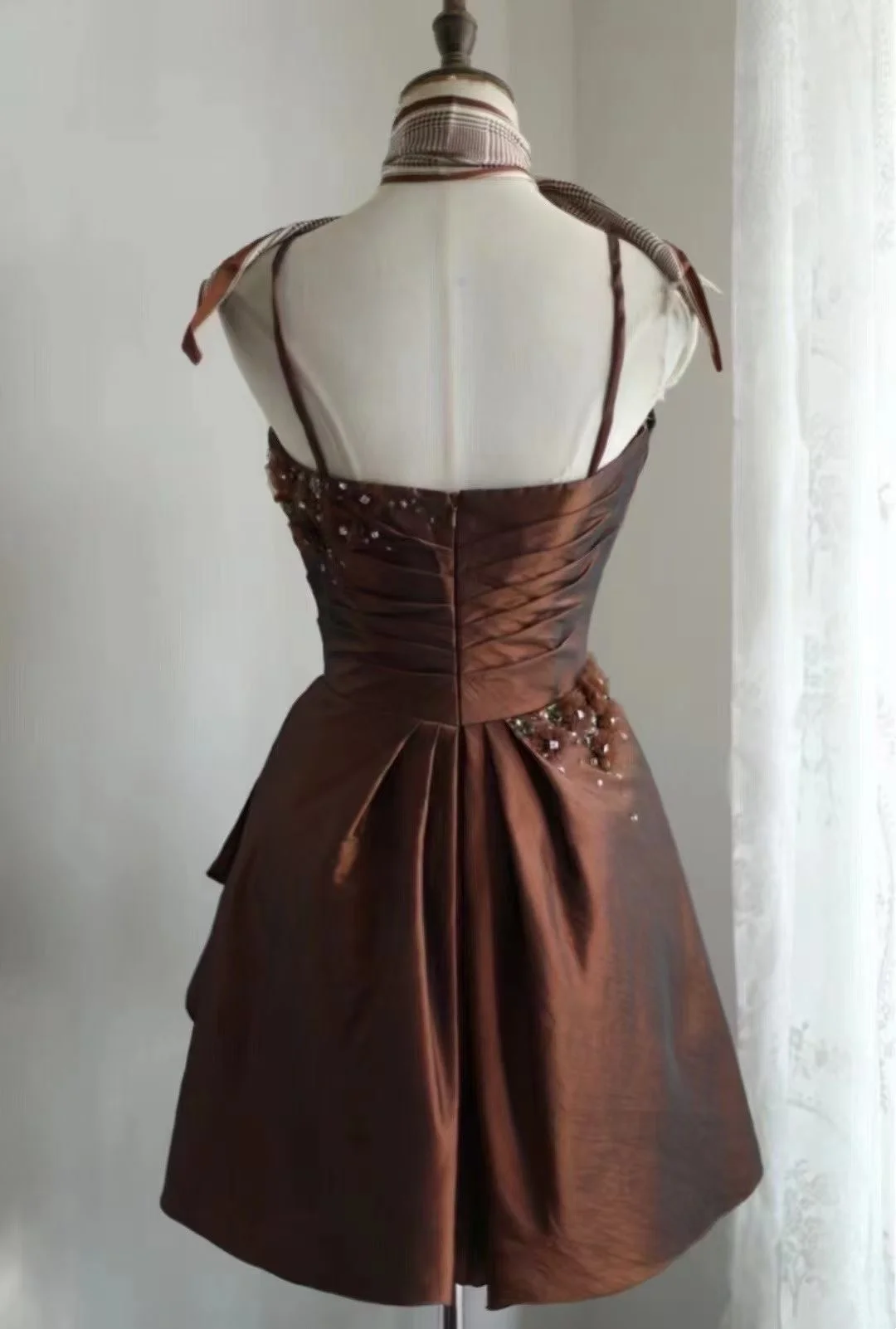 Brown Slim Waist Retro Sexy Halter Dress, Evening Party Gown gh7130
