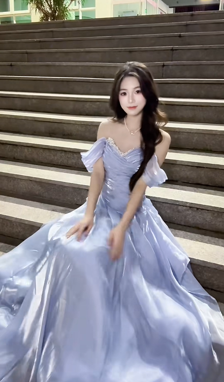 Light Purple Off-Shoulder Waist-Cinched Fitted Mermaid Long Evening Dress, Fairy Gown, Romantic Gown gh7474