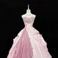 Pink Color Block Strapless Cinched Waist Voluminous Princess Skirt Long Romantic Dress, Wedding Gown gh7877