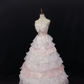Blush Pink Strapless Romantic Gown with Bows, Cinched Waist & Fluffy Tiered Cake Skirt, Wedding Dress & Bridal Gown gh8145