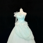Light Blue Asymmetrical Neckline Cinched Waist Voluminous Tulle Skirt Long Romantic Dress, Wedding Gown gh7841