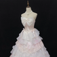Blush Pink Strapless Romantic Gown with Bows, Cinched Waist & Fluffy Tiered Cake Skirt, Wedding Dress & Bridal Gown gh8145