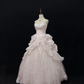 Blush Pink Spaghetti Strap Romantic Dress with Rhinestones, Cinched Waist, Voluminous Princess Skirt, Wedding Gown gh8100