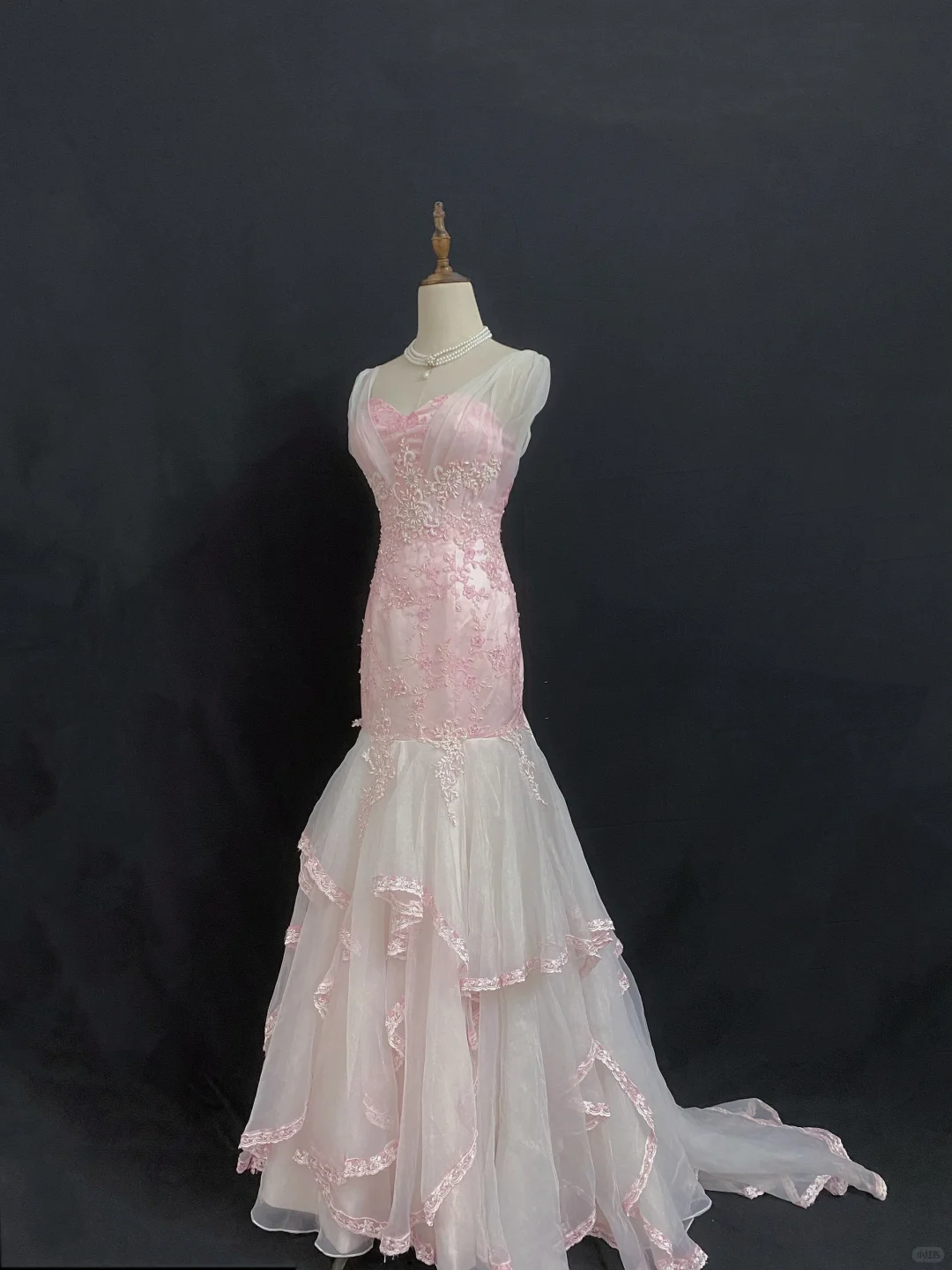 Blush Pink Embroidered Long Sexy Romantic Gown with Fitted Waist and Bodycon Cut, Wedding Dress & Bridal Gown gh8326