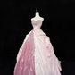 Pink Color Block Strapless Cinched Waist Voluminous Princess Skirt Long Romantic Dress, Wedding Gown gh7877