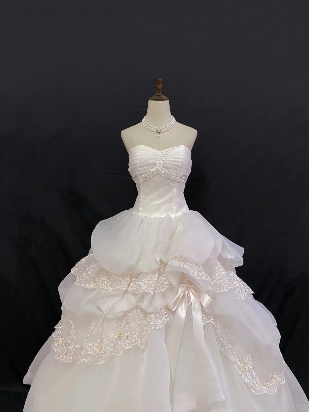 Off-White Strapless Long Elegant Romantic Gown With Voluminous Princess Skirt, Wedding Dress & Bridal Gown gh8230