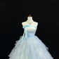 Light Blue Strapless Cinched Waist Voluminous Tiered Skirt Romantic Dress, Wedding Gown gh7925