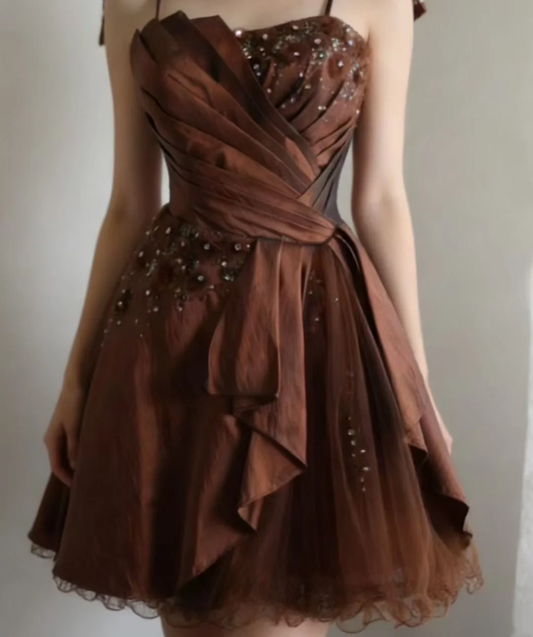 Brown Slim Waist Retro Sexy Halter Dress, Evening Party Gown gh7130