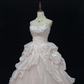 Blush Pink Spaghetti Strap Romantic Dress with Rhinestones, Cinched Waist, Voluminous Princess Skirt, Wedding Gown gh8100