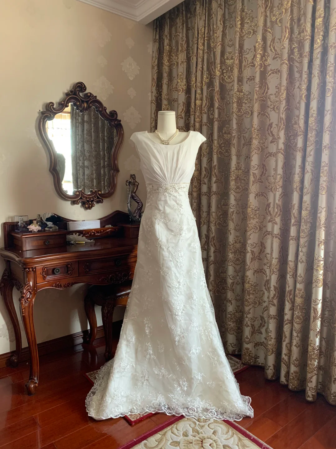 White Waist-Cinched Elegant Vintage Prom Dress, Wedding Gown gh7246