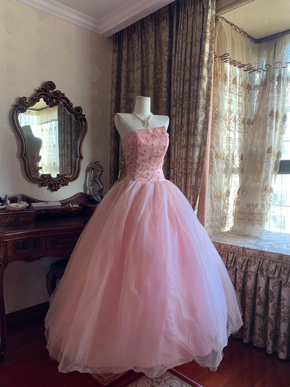 Light Pink Strapless Fitted Waist Voluminous Skirt Prom Gown, Birthday Party Dress gh7276