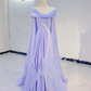 Light Purple Waist-Cinched Fitted A-Line Skirt Elegant Long Evening Dress, Fairy Gown, Romantic Gown gh7393