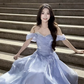 Light Purple Off-Shoulder Waist-Cinched Fitted Mermaid Long Evening Dress, Fairy Gown, Romantic Gown gh7474