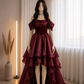 Burgundy Off Shoulder Waist-Cinched Train Skirt Elegant Prom Dress, Evening Gown gh7303