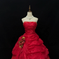 Red Strapless Cinched Waist Voluminous Princess Skirt Long Romantic Dress, Wedding Gown gh7965