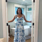 Blue floral elegant long formal evening gown sleeveless slit dress party dress gh3010