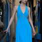 Turquoise Halter Long Formal Gown Chiffon Hand Beaded Maxi Evening Dress gh9649