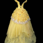Yellow Off‑the‑Shoulder Princess Ball Gown, White Lace Applique Bodice, 3D Fabric Floral Ornaments, Lace Overlay Trim, Multi‑Layer Ruffled Chiffon Skirt, Cosplay Prom Dress gh8907