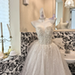 Ivory Strapless Beaded Waist-Cinched Vintage Luxury Full Flared Long Romantic Dress, Wedding Gown gh7710
