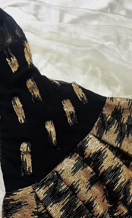 Luxury Vintage Black Halter Fitted Waist Slim Gold Sequin Prom & Evening Party Dress gh8510