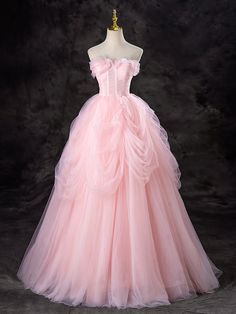 Rosa Mode Elegante Lange Tüll Quinceanera Kleider Ballkleid Abendkleid gh4886