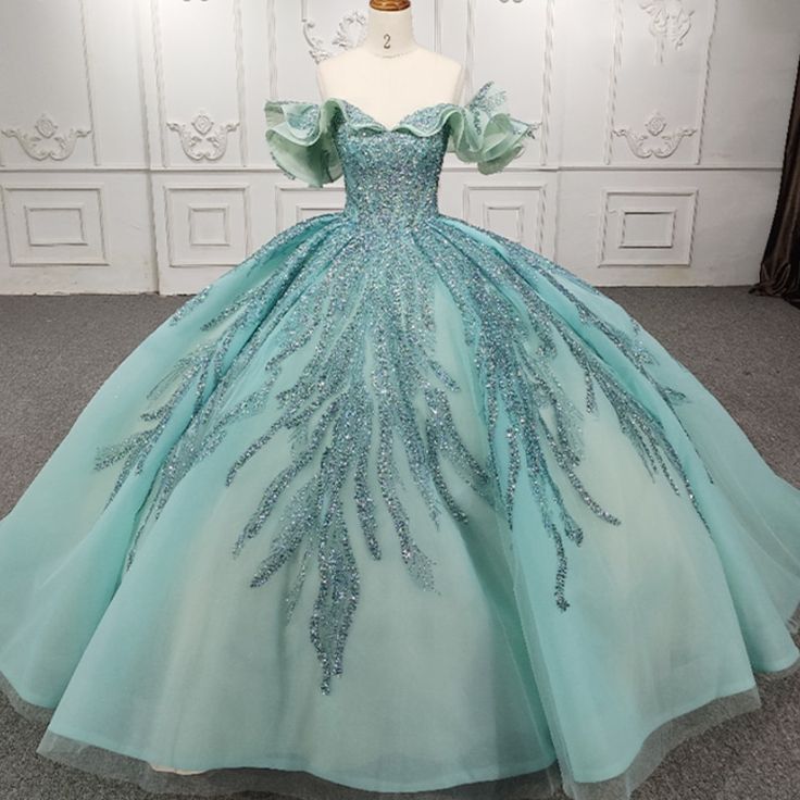 Green gorgeous shiny exquisite beaded long tulle floor-length princess ball gown evening dress Dress gh3196