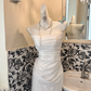 White Strapless Waist-Cinched Fitted Ruched Sexy Romantic Dress, Wedding Gown gh7608