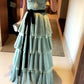 Robe de soirée élégante longue en tulle à volants et à manches longues, haut tube blanc, gh3364
