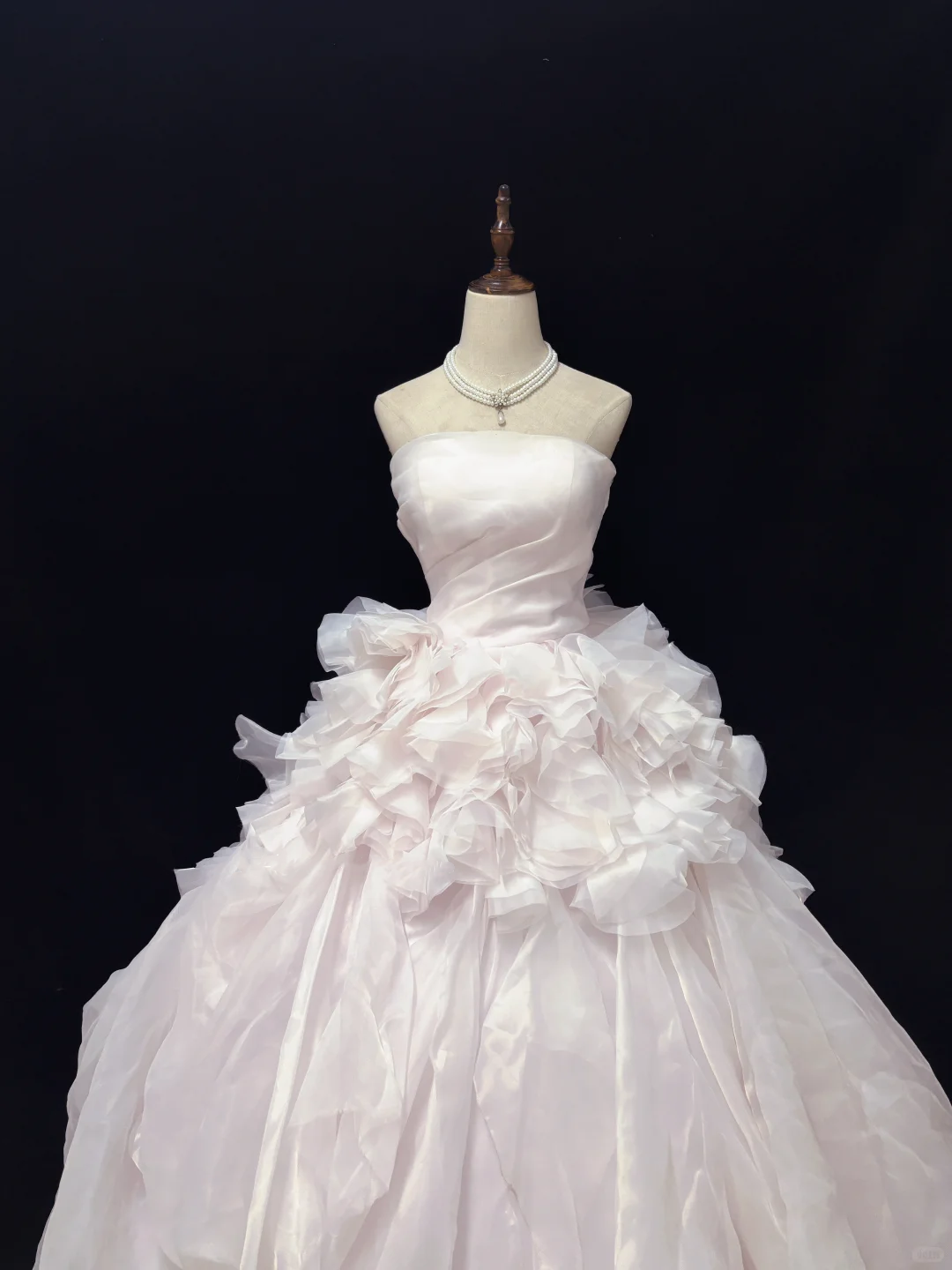Blush Pink Strapless Cinched Waist Voluminous Tiered Skirt Long Romantic Dress, Wedding Gown gh7966