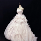 Blush Pink Strapless Cinched Waist Voluminous Tiered Skirt Long Romantic Dress, Wedding Gown gh7966