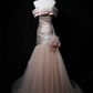 Light Champagne Pink Off Shoulder Waist-Cinched Fitted Elegant Evening Dress, Fairy Gown, Romantic Gown gh7466