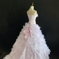 Blush Pink Satin Strapless Long Luxury Romantic Gown, Cinched Waist, Fluffy Chiffon Tiered Skirt, Wedding Dress & Bridal Gown gh8146