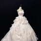 Blush Pink Strapless Cinched Waist Voluminous Tiered Skirt Long Romantic Dress, Wedding Gown gh7966