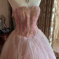 Light Pink Strapless Beaded Waist-Cinched Puffy Skirt Prom Dress, Birthday Party Gown gh7277