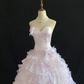 Blush Pink Satin Strapless Long Luxury Romantic Gown, Cinched Waist, Fluffy Chiffon Tiered Skirt, Wedding Dress & Bridal Gown gh8146