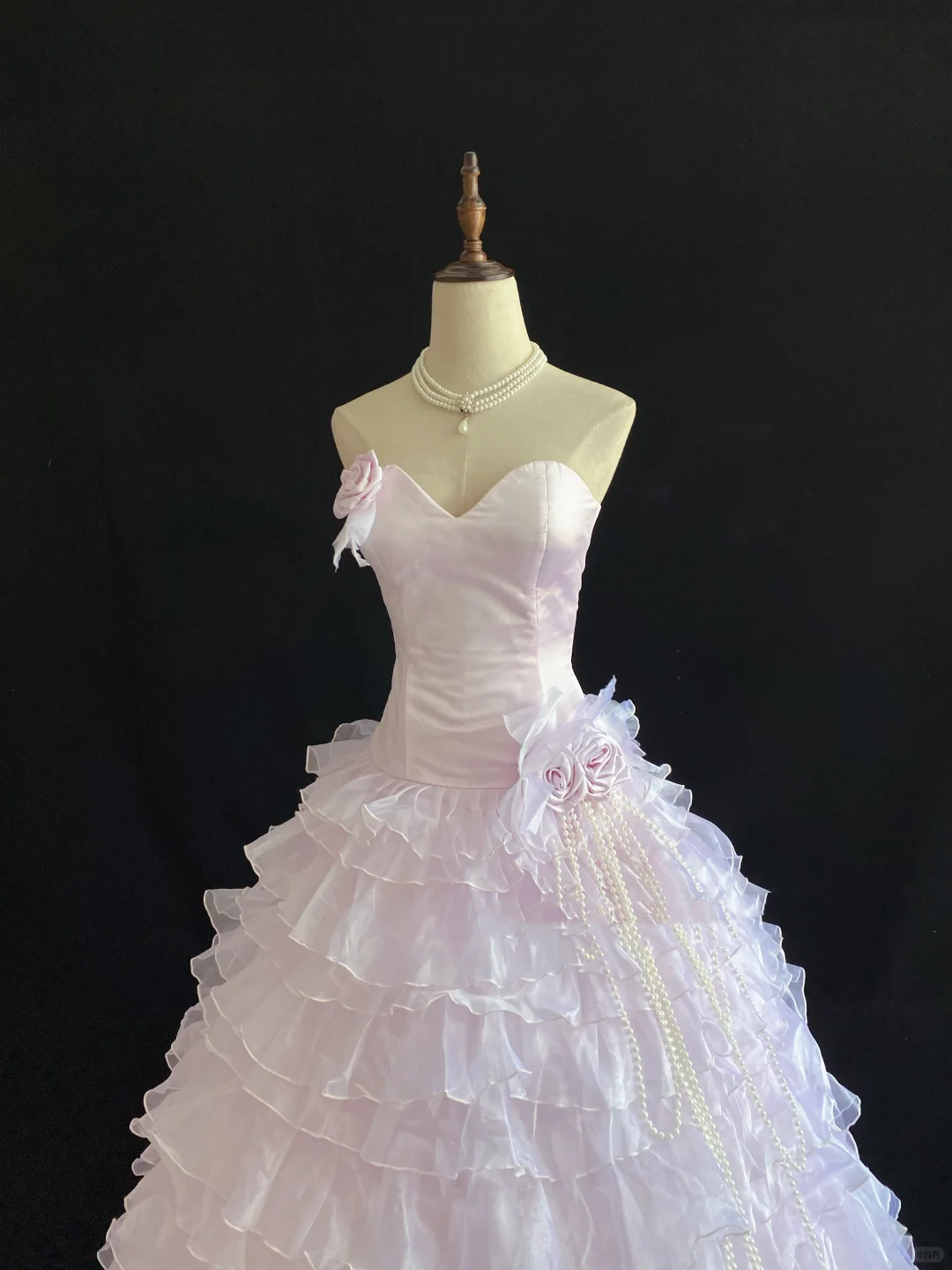 Blush Pink Satin Strapless Long Luxury Romantic Gown, Cinched Waist, Fluffy Chiffon Tiered Skirt, Wedding Dress & Bridal Gown gh8146