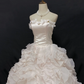 Off-white strapless romantic gown with fitted waist and fluffy tiered cake skirt, wedding dress & bridal gown gh8231