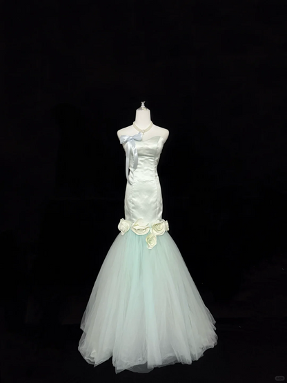 Light Green Strapless Cinched Waist Figure-Hugging Sexy Mermaid Skirt Long Romantic Dress, Wedding Gown gh7842