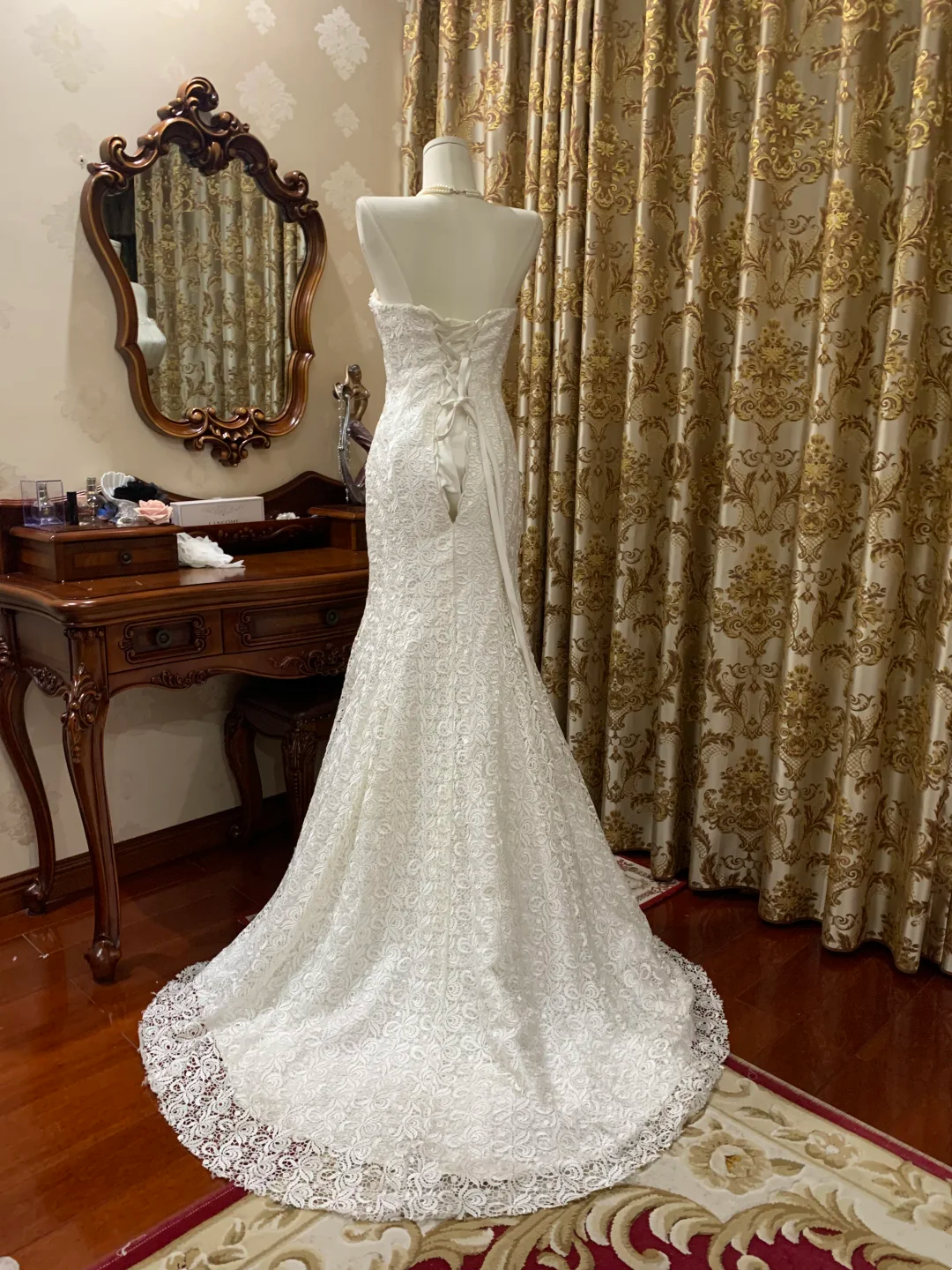 White Strapless Waist-Cinched Mermaid Prom Dress, Evening Gown, Wedding Dress, Graduation Dress gh7247