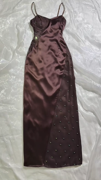 Sexy Vintage Brown Spaghetti Strap Fitted Waist Slim Prom & Evening Party Dress gh8536