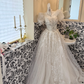 White Puff Sleeve Square Neck Waist-Cinched Full Flared Long Romantic Dress, Wedding Gown gh7678